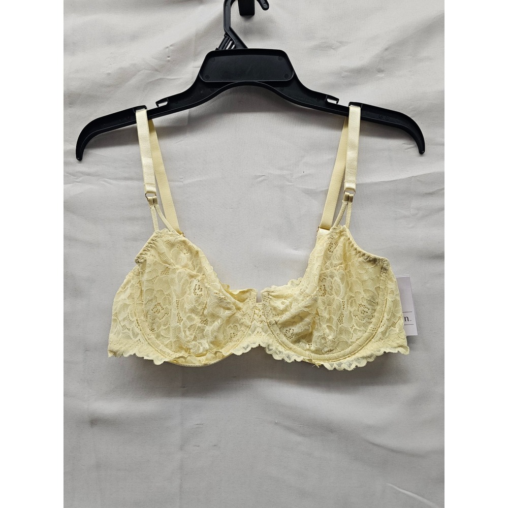 Auden Womens Lace Unlined Balconette Bra Yellow Nylon Blend Casual Size 36B